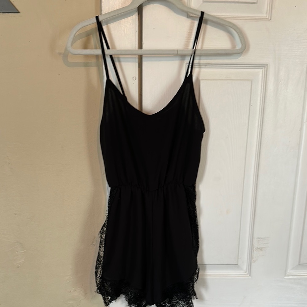 Black Lace Trim Chemise with Adjustable Straps